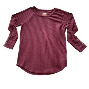 Chaser‎ Burgundy Waffle Knit Long Sleeve Top With Button Cuffs Women’s XL Casual